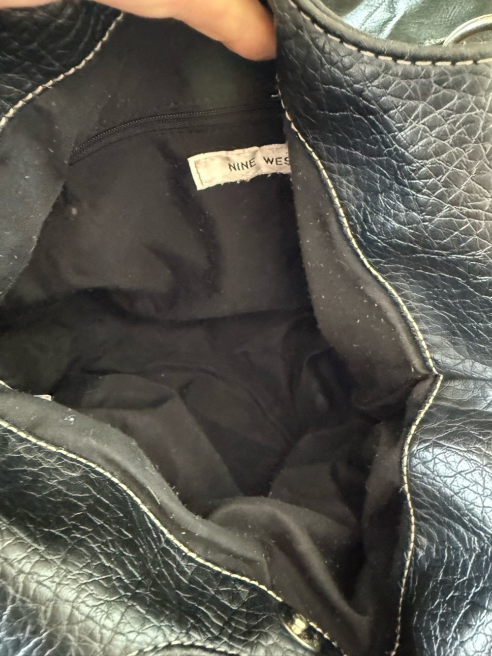 Nine West Black Faux Leather Handbag Zip Details Moto Biker Design - Picture 3 of 10